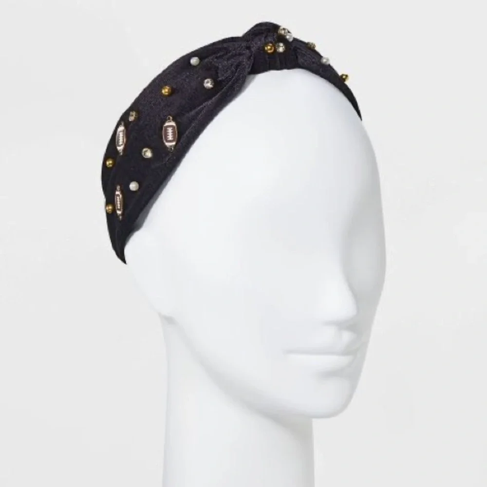 Footballs and‎ Studs Velvet Top Knot Headband - Black - NWT
